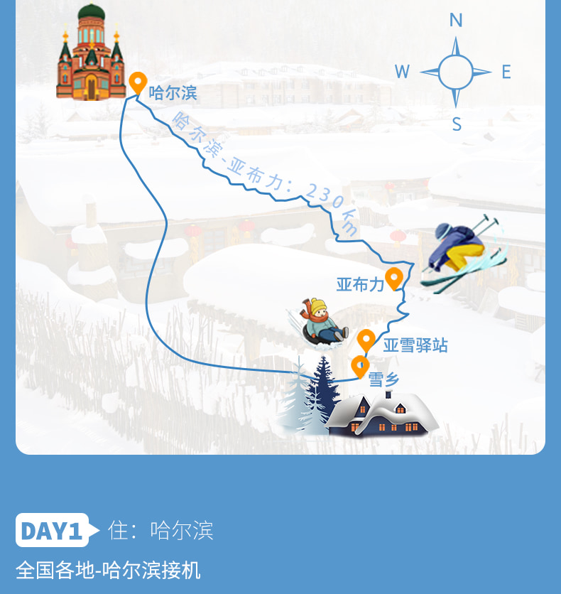 東北哈爾濱雪鄉晨淞暮雪私家6日（兩晚雪鄉景區連住+冰雪大世界+東方莫斯科citywalk+亞布力滑雪場+雪地摩托+越野車衝浪+夢幻家園）