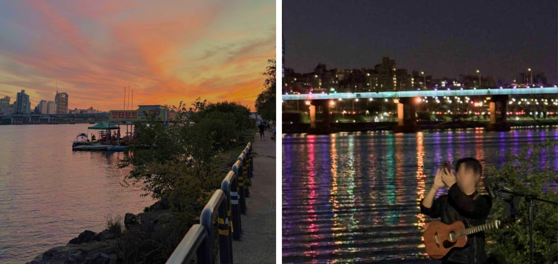汝矣島漢江公園擁有迷人的夜景，閃爍的城市燈光與平靜的漢江交相輝映。