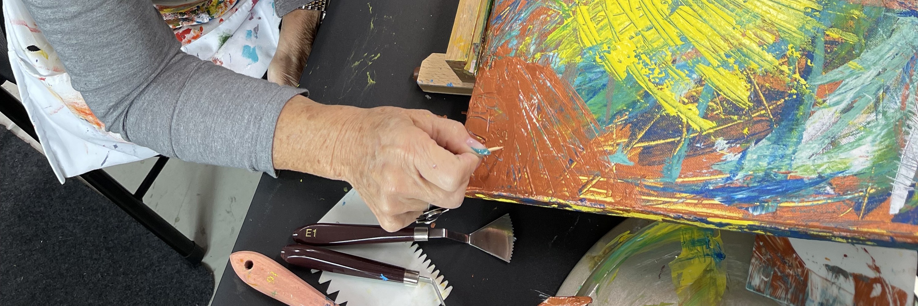 Abstract Painting with Palette Knives in New York
