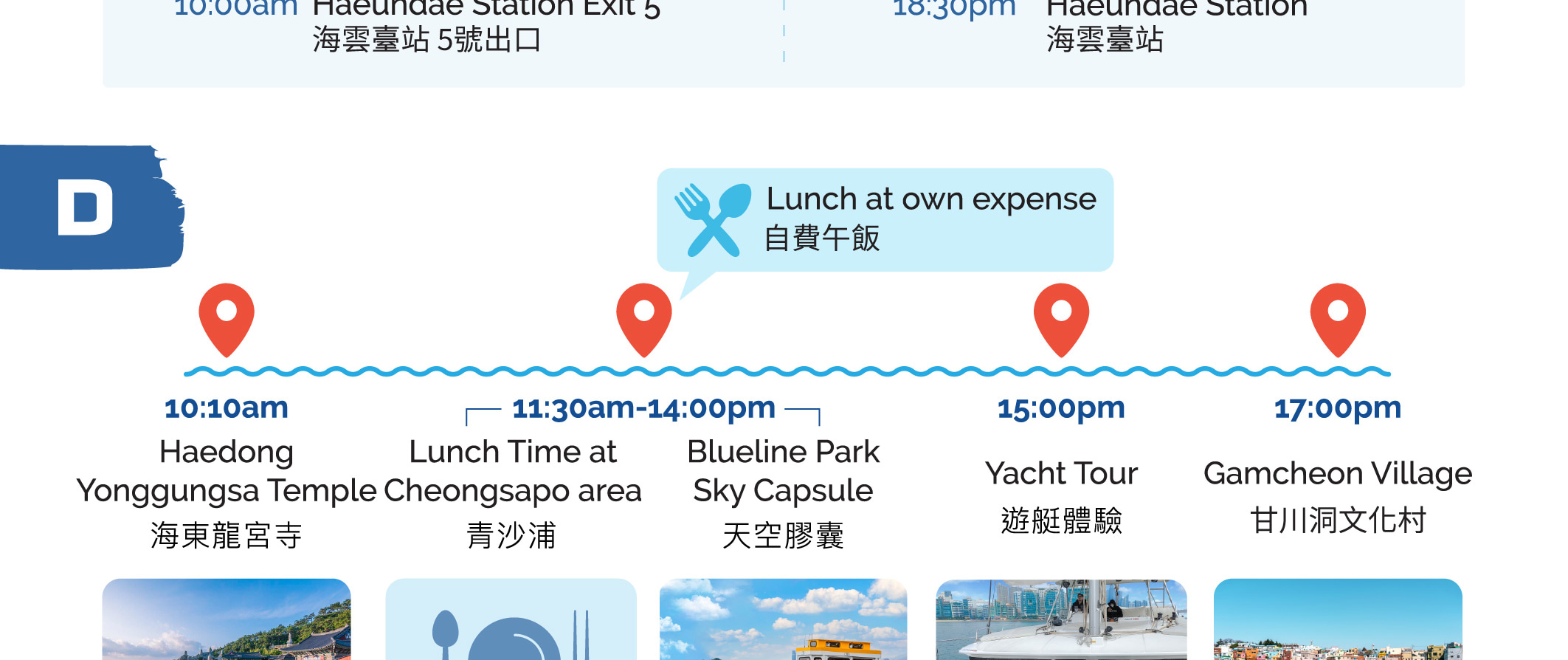 釜山城市觀光一日遊：海雲台海岸(膠囊)列車/ 遊艇體驗 / 甘川洞文化村/ 太宗台等