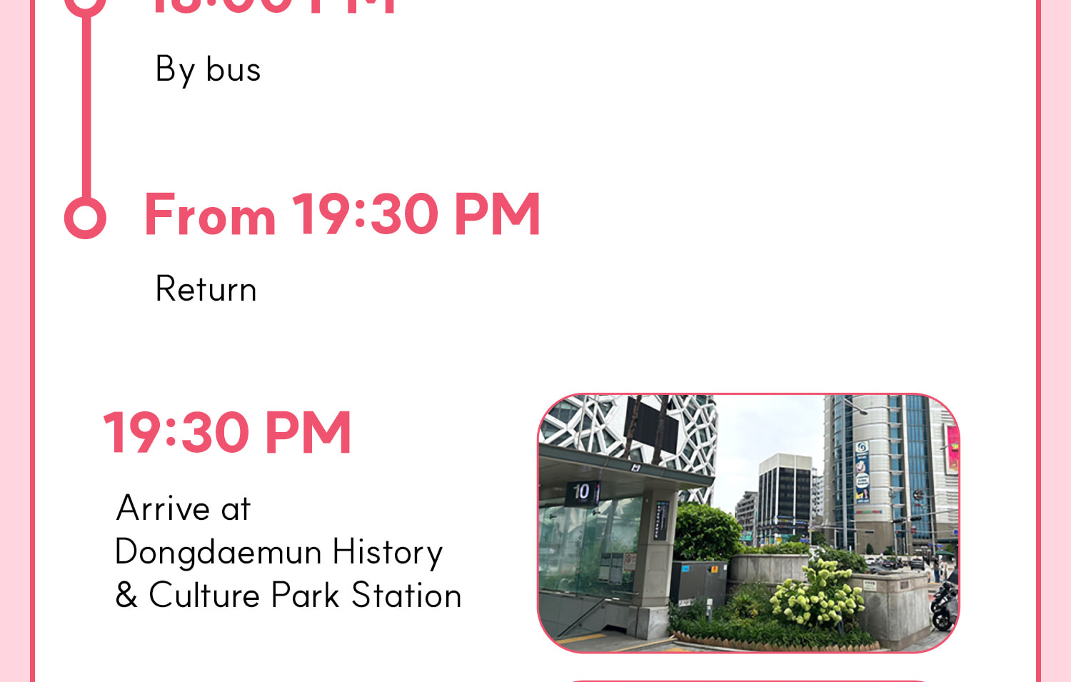 DAY 1 (Nami Island+Petite France&Italian Village+Railbike) Itinerary.
Itineraries are vary by the selected options. Please check on the detailed Itinerary to prevent discrepancies!! DAY 1 (Nami Island+Petite France&Italian Village+Railbike) Itinerary.
Itineraries are vary by the selected options. Please check on the detailed Itinerary to prevent discrepancies!!