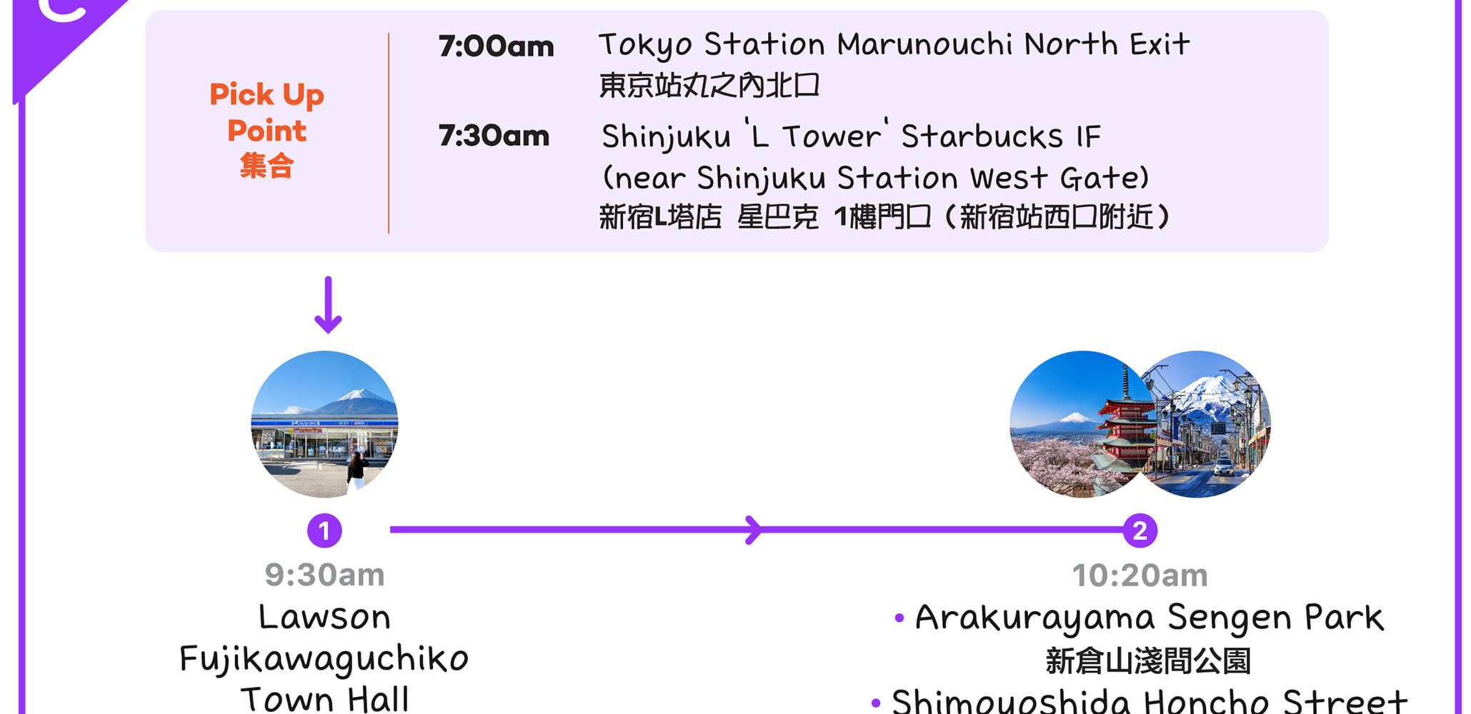 富士山 & 箱根精華遊: 山中湖/忍野八海/新倉山淺間公園/大石公園/羅森打卡/大涌谷/大淵笹場/雕刻之森美術館 (中/英/韓語導遊)