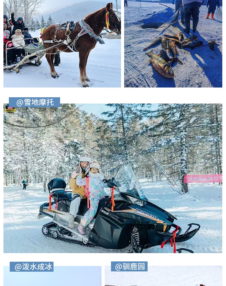 東北哈爾濱漠河長白全景9日（聖誕村滑雪+鄂溫克馴鹿+雪地溫泉+冬捕+霧凇長廊+雪地越野車+浪漫白樺林+馬拉爬犁）