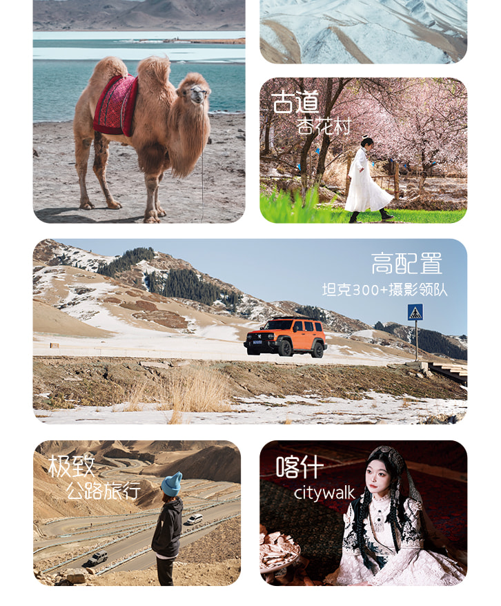 【春季限定】新疆杏會疆南7日（全程攝影旅拍+坦克300+塔爾鄉杏花+盤龍古道+慕士塔格冰川+白沙湖+班迪爾藍湖+木吉火山口+喀什古城）