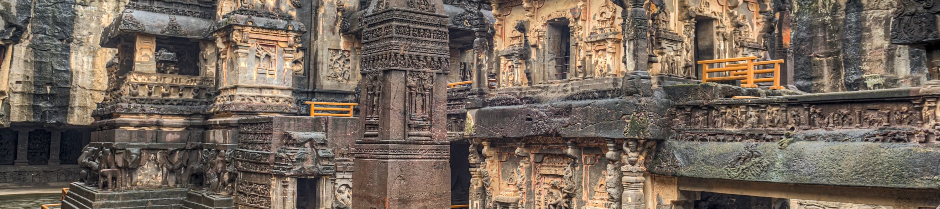 The wonder of Kailasa the Cave no. 16 of Ellora cave, a rock-cut monolithic temple. Ellora temple is religious complex with Buddhist, Hindu and Jain cave temples and monasteries.