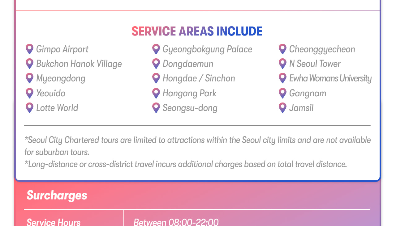 Seoul Car Rental with Driver to Seoul City/Everland/Nami Island/Alpaca World/Gangchon Rail Park