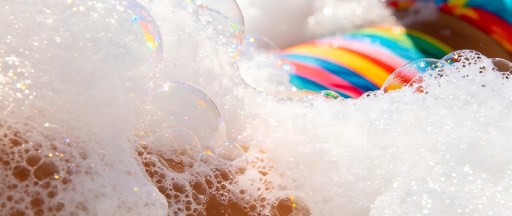 A close-up shot of a Fethiye bubble boat party, with crystal-clear bubbles enveloping ice drinks in tourists' hands, and iridescent bubbles refracting the sunlight, creating a full sense of summer relaxation.
