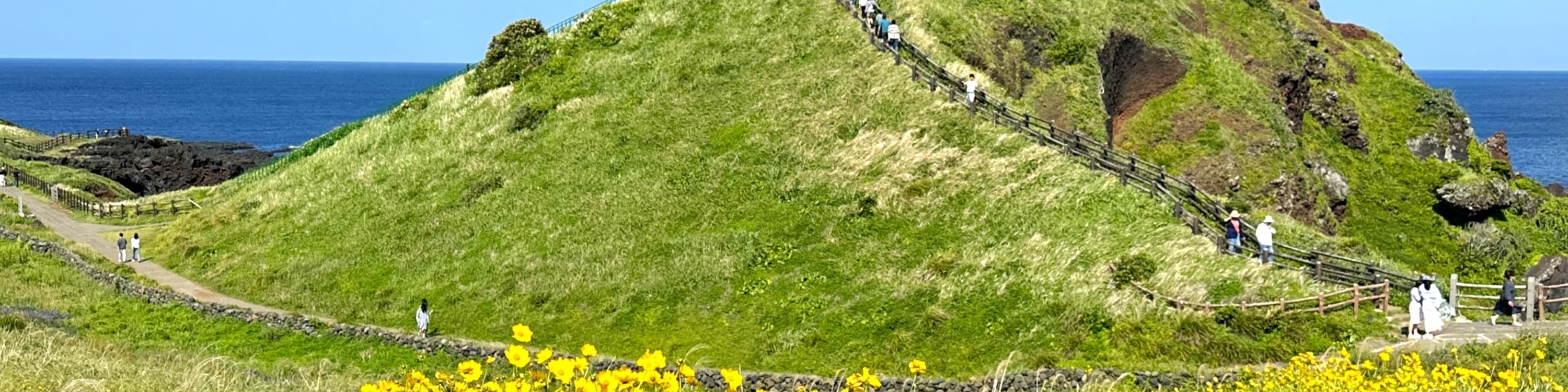 探索濟州島最令人歎為觀止的海岸景觀之一，那裡有壯觀的火山懸崖與深藍色的大海交匯。蜿蜒的海邊小路可欣賞到大海的全景，以及位於涉地岬頂端迷人的白色燈塔。
