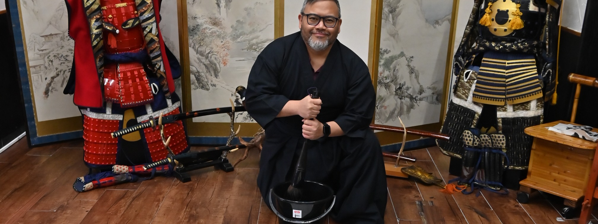 在大阪學習武士道和禪宗的武士書法