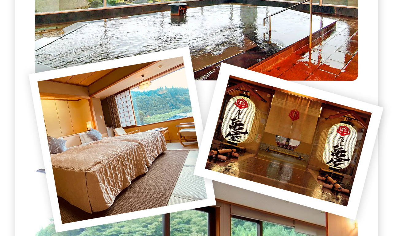 Naruko Onsen - K龟屋 (Kameya) Onsen Hotel - Stay at an onsen ryokan in the "Kokeshi Village" and experience the "Bijin no Yu" (beautifying hot spring) among 8 rare hot springs. Enjoy the unique view of JR trains passing by from the open-air bath.