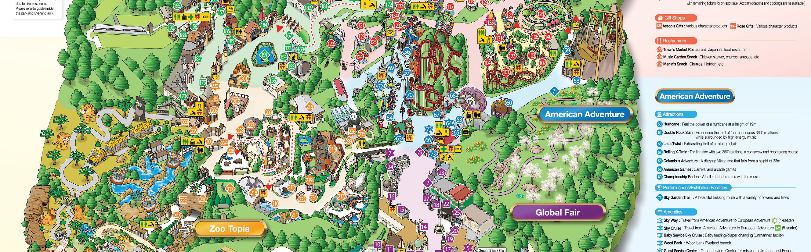 Explore 5 themed zones: Global Fair, American Adventure, Magic Land, European Adventure and Zootopia