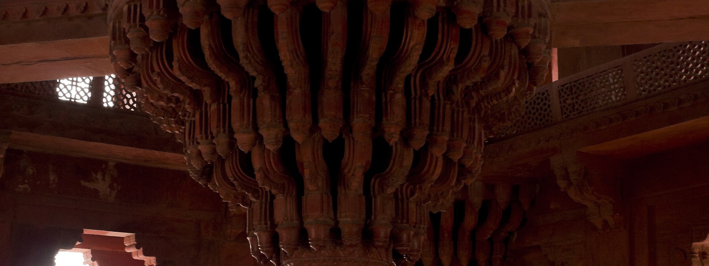 The Interior view of the central pillar of the Diwan-E-Khas or Hall in Fatehpur Sikri.