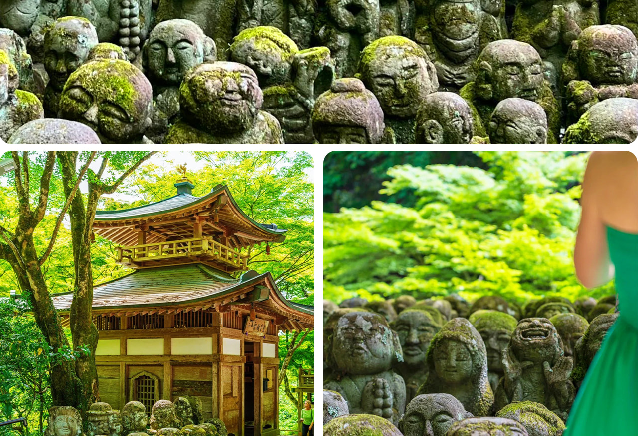 Atago Nenbutsu-ji Temple is famous for its thousand arhat statues and is hailed as the inspiration for the spirit world in Spirited Away, taking you into a dreamlike and mysterious realm.
