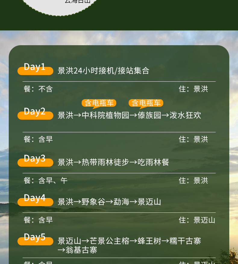 雲南版納往事6日（告莊夜市+傣族園+景邁山+中科院植物園+雨林徒步+野象谷+糯幹翁基古寨）