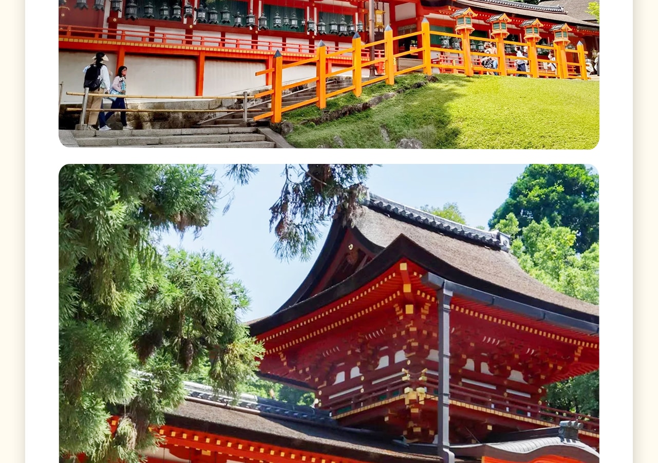 春日大社是一座擁有千年歷史的古老神社。硃紅色的建築與蒼翠的古樹交相輝映,莊嚴的石燈籠點綴其間,營造出一種神秘而肅穆的氛圍。春日大社不僅是世界文化遺產,還是奈良的象徵之一,每年吸引著眾多遊客前來感受其獨特的魅力。 春日大社是一座擁有千年歷史的古老神社。硃紅色的建築與蒼翠的古樹交相輝映,莊嚴的石燈籠點綴其間,營造出一種神秘而肅穆的氛圍。春日大社不僅是世界文化遺產,還是奈良的象徵之一,每年吸引著眾多遊客前來感受其獨特的魅力。