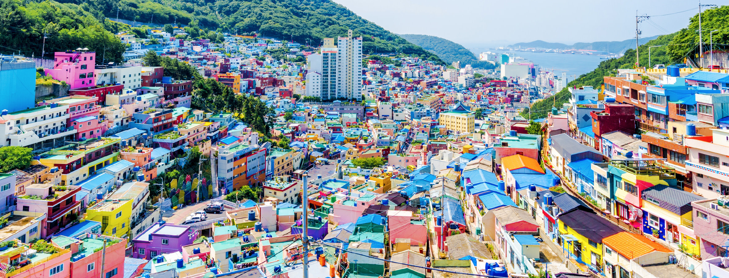 探索釜山標誌性的甘川文化村充滿活力的街頭藝術和柔和色彩的房屋。 探索釜山標誌性的甘川文化村充滿活力的街頭藝術和柔和色彩的房屋。