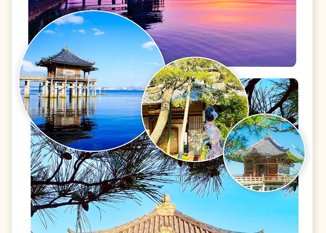 滿月寺浮御堂,屹立於琵琶湖畔,是“近江八景”之一“堅田落雁”的重要組成部分。這座歷史悠久的佛閣通過一條長約17米的石橋與湖岸相連。四周景色如畫,湖水波光粼粼,與古樸的建築相映成趣,可以在這裡感受到濃厚的歷史氛圍和寧靜的禪意。 滿月寺浮御堂,屹立於琵琶湖畔,是“近江八景”之一“堅田落雁”的重要組成部分。這座歷史悠久的佛閣通過一條長約17米的石橋與湖岸相連。四周景色如畫,湖水波光粼粼,與古樸的建築相映成趣,可以在這裡感受到濃厚的歷史氛圍和寧靜的禪意。