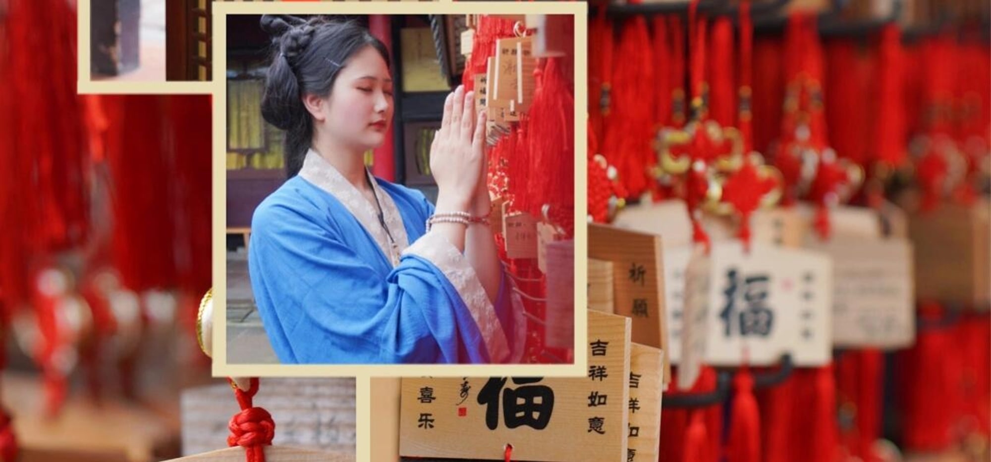 Wandering in the fairy mountain of Emei, praying devoutly in the sound of the ancient temple bell, wishing the years to be gentle, smooth and healthy forever