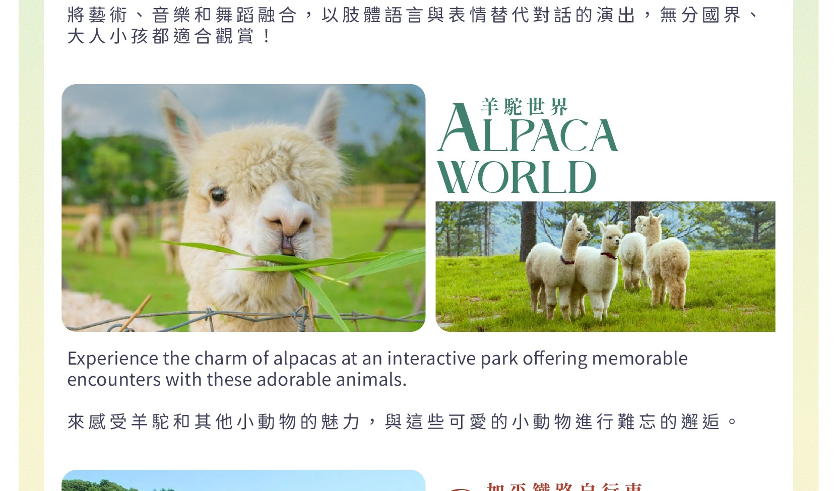 塗鴉秀 & 羊駝樂園 & 小法國村 / 鐵路自行車 / 草莓採摘之旅