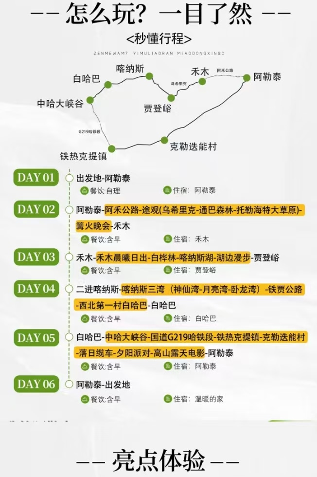 新疆北疆阿勒泰6日遊（禾木村+喀納斯村+白哈巴村+將軍山落日纜車+夕陽派對+露天電影+山頂蹦迪+邊境之旅）