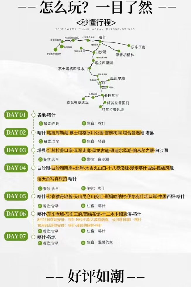 新疆南疆悅享喀什7日遊（慕士塔格冰川公園+喀什古城+盤龍古道+白沙湖+莎車老城+紅其拉普口岸+瓦罕走廊+班迪爾藍湖+中國西極）