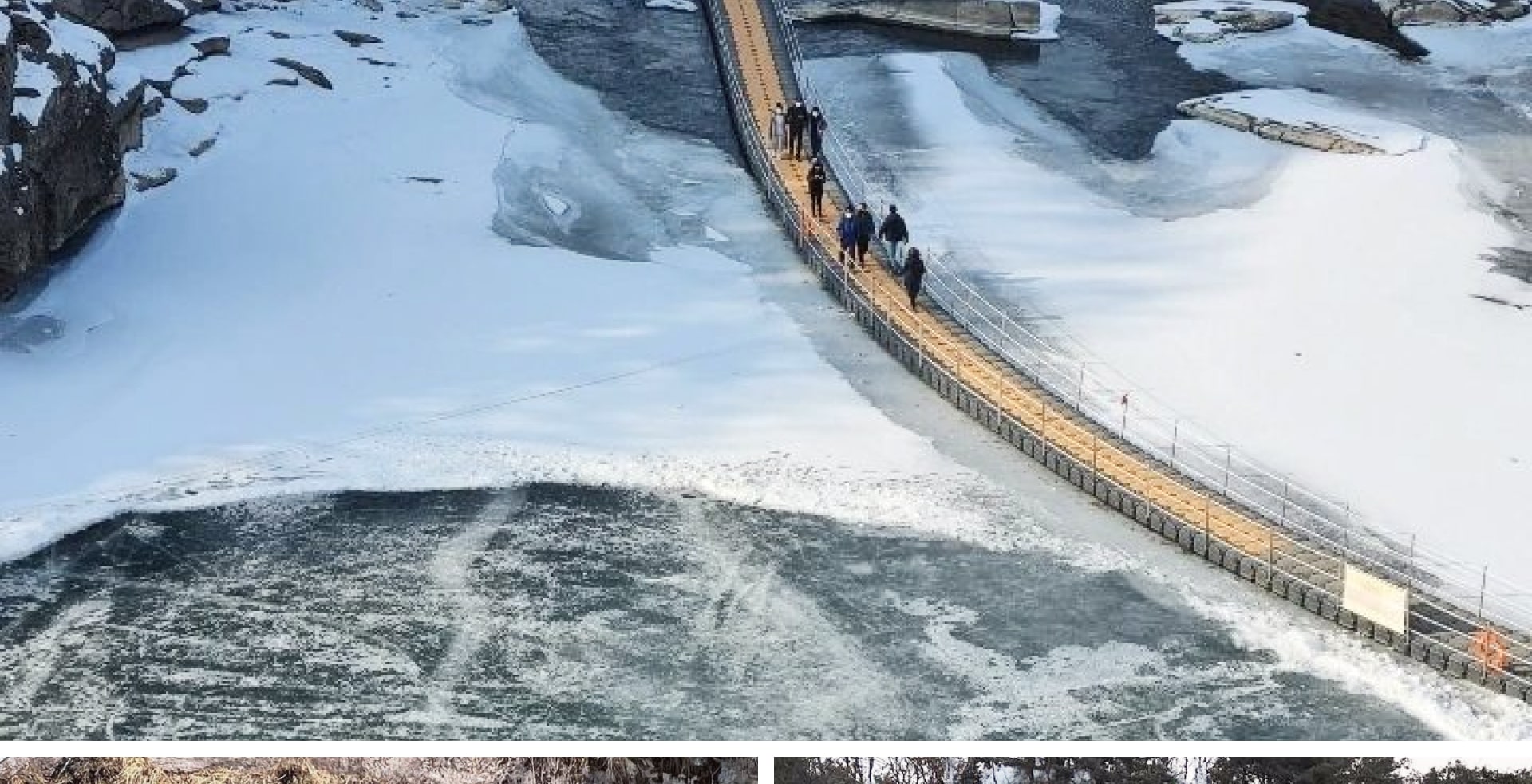❄️冬季時節，漢灘江地質公園搖身一變，成為充滿戲劇張力的冰雪奇景。黝黑的玄武岩峭壁覆蓋著皚皚白雪，形成鮮明且如夢似幻的對比。