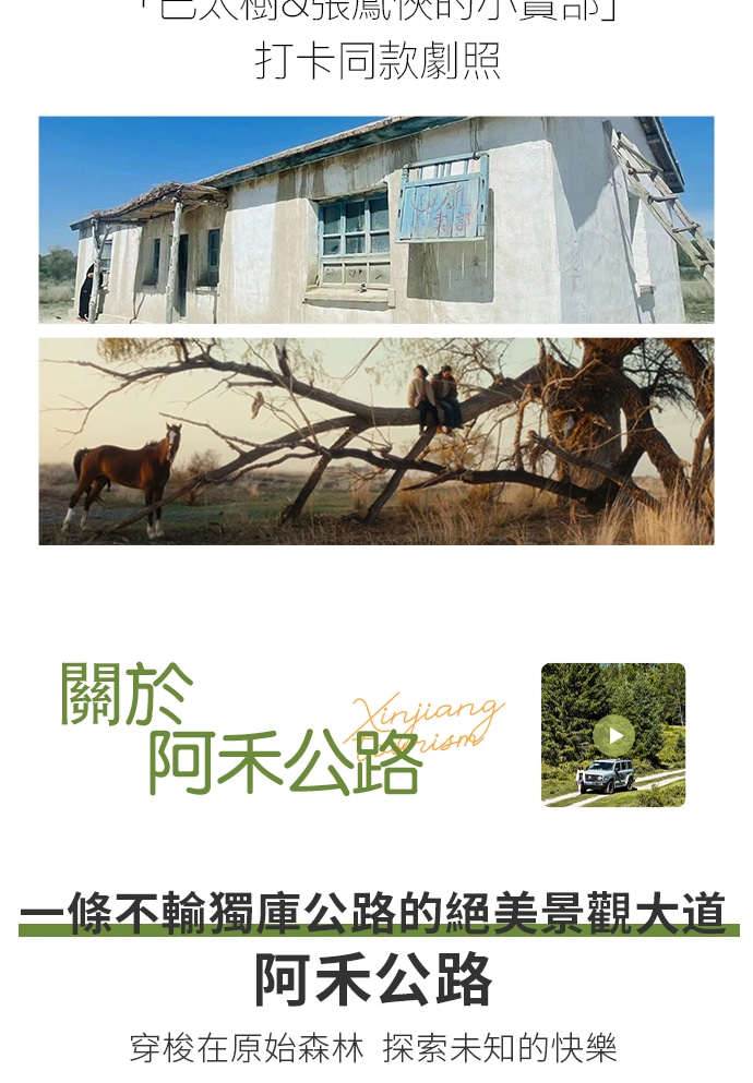 新疆喀納斯禾木環野疆北7日（全程攝影旅拍+坦克300+阿禾公路+自駕邊境村落白哈巴+中哈邊境大峽谷+白樺林景區+海上魔鬼城+鐵賈公路）