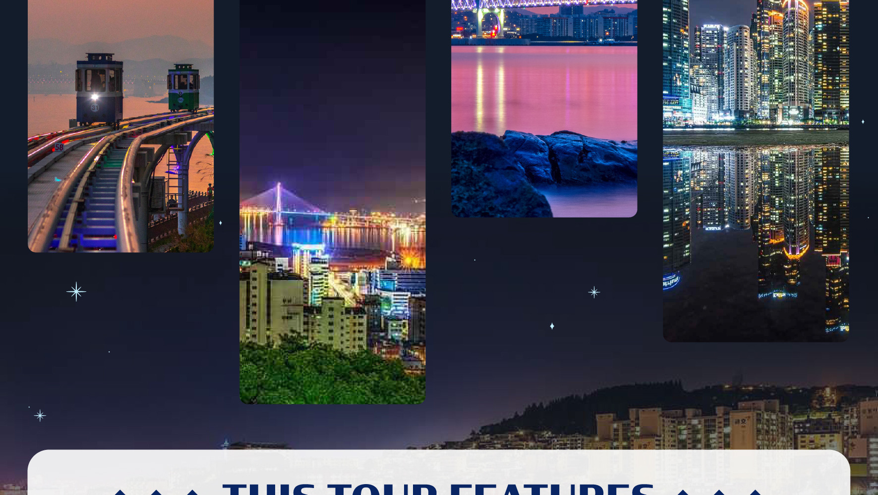 體驗釜山日落的魔力,當城市燈火亮起時——加入我們的旅行,探索城中最佳的日落和夜景地點! 體驗釜山日落的魔力,當城市燈火亮起時——加入我們的旅行,探索城中最佳的日落和夜景地點!