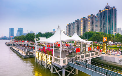 ล่องเรือชมแม่น้ำจูเจียงยามค่ำคืน กว่างโจว (ท่าเรือ Canton Tower Fortune Wharf)