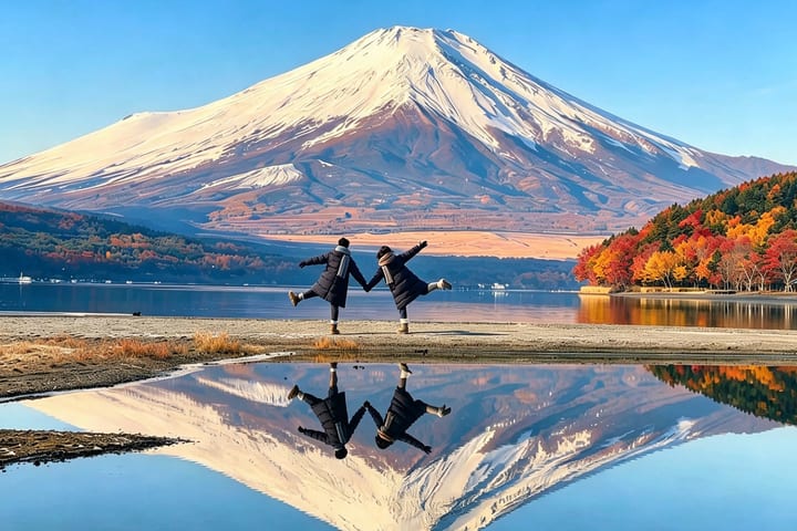 【富士山六大拍照胜地打卡+赏花】山中湖拍富士山倒影&日川时计店&罗森便利店&浅间公园&河口湖|东京出发