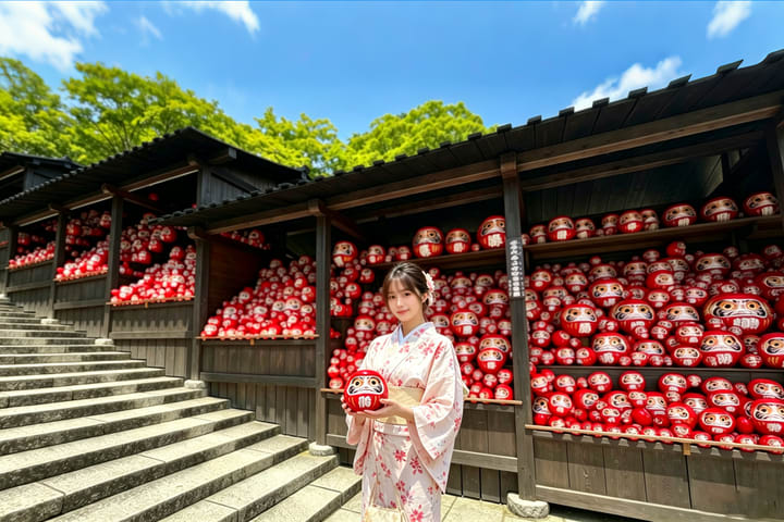 【京都岚山&胜尾寺网红美景打卡】岚山小火车&伏见稻荷大社千本鸟居&网红胜尾寺小达摩一日游|大阪或京都出发