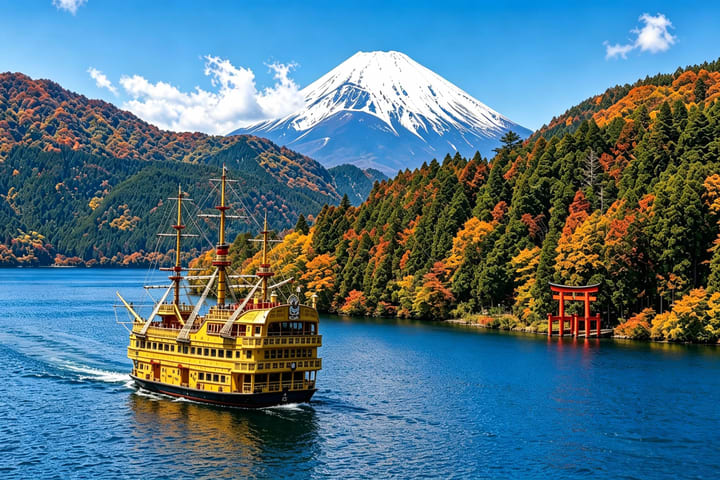 （赠桃源台缆车票）富士山&箱根网红打卡一日游：大涌谷・芦之湖海盗船・山中湖喂天鹅・忍野八海（东京出发）