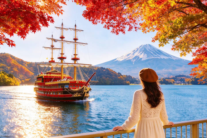 Gunung Fuji & Hakone - Gerbang Torii Laut Danau Ashi & Kuil Hakone & Kapal Bajak Laut Hakone & Kereta Gantung Hakone & Owakudani & Danau Yamanaka & Oshino Hakkai Tur Sehari Penuh Pemandangan Laut, Darat, dan Udara Berangkat dari Tokyo