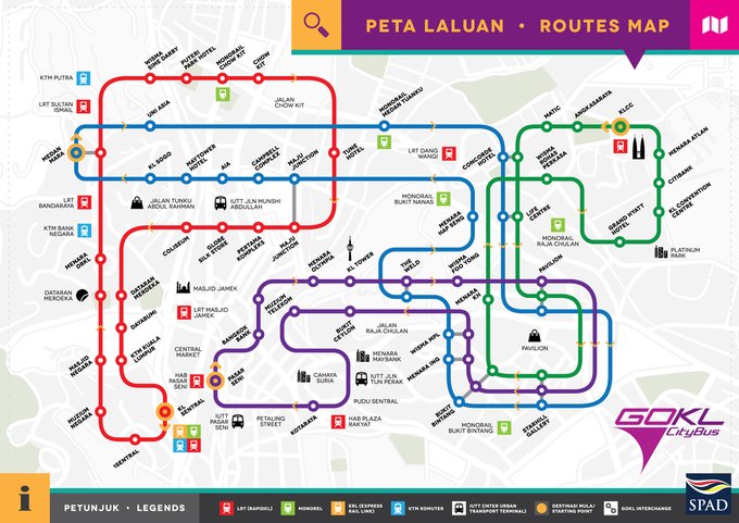 Go KL Bus 免費公車路線圖