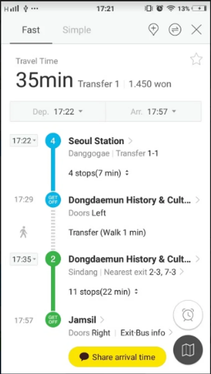 app metro dùng cho chuyến du lịch tự túc hàn quốc