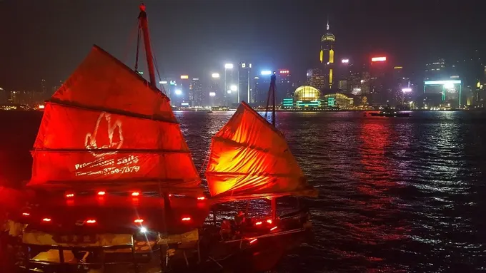 lịch trình du lịch hong kong: diễn ánh sáng ở bờ sông