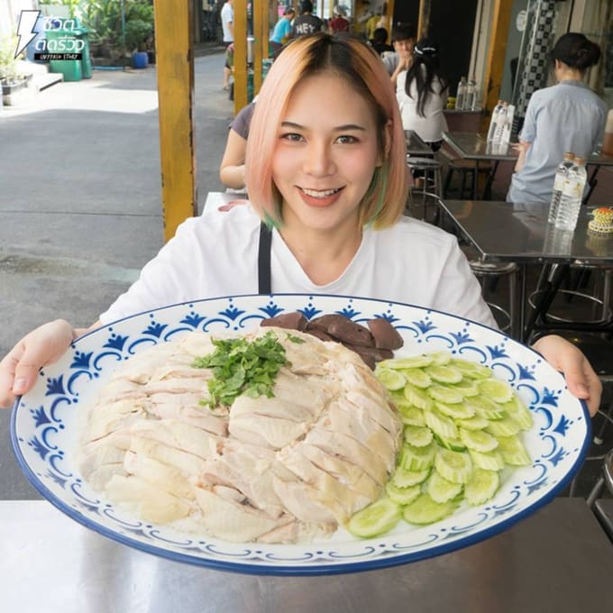 giant plate of chicken rice in Bangkok