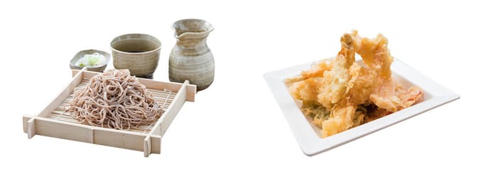 soba noodles , tempura