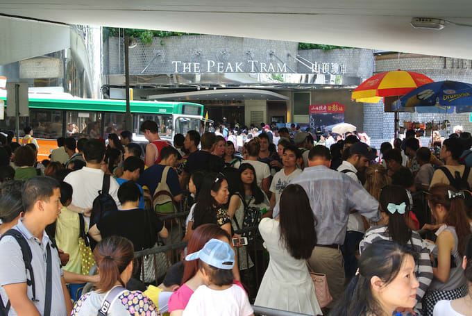 queue for the peak tram