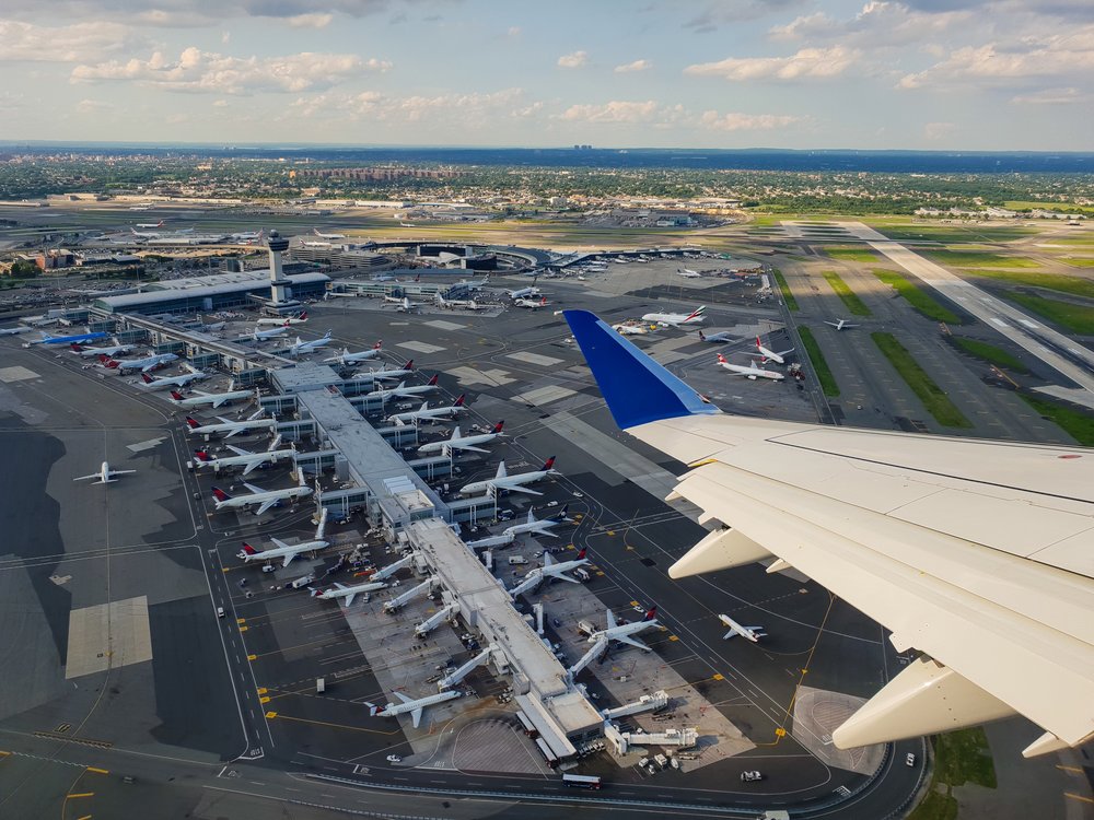 Airplane over JFK airport New York