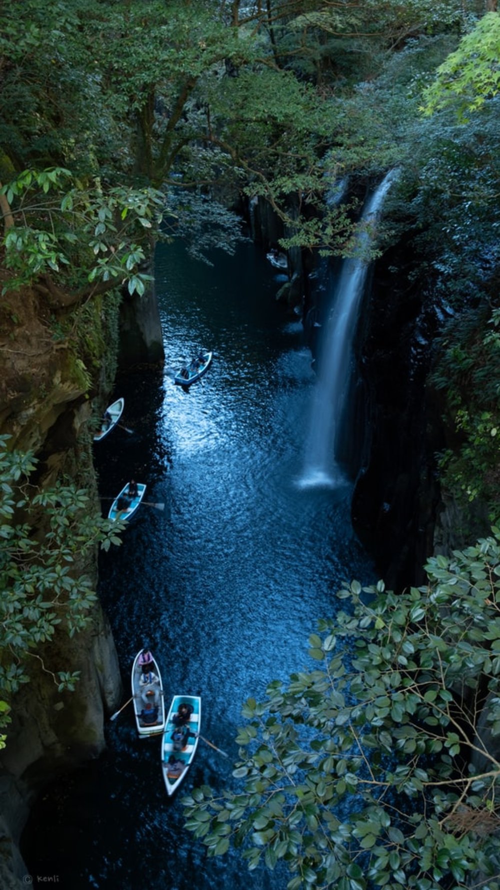 waterfall and Gokase River in Takachiho Gorge