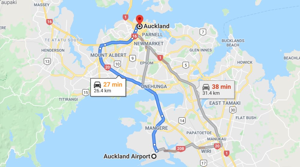 Auckland Airport is located 21 km south of Auckland city