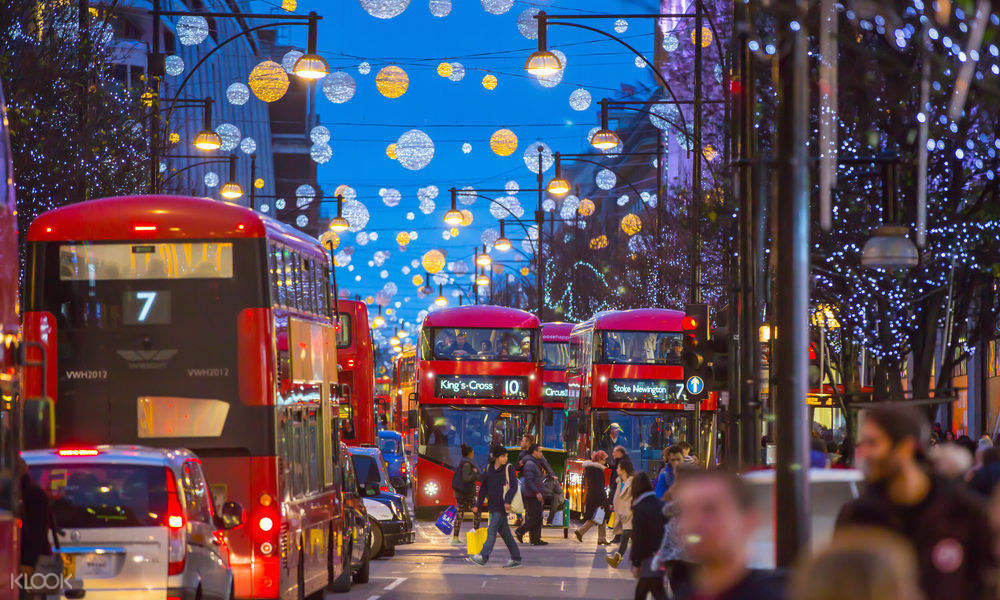 london christmas winter illumination bus street decoration 