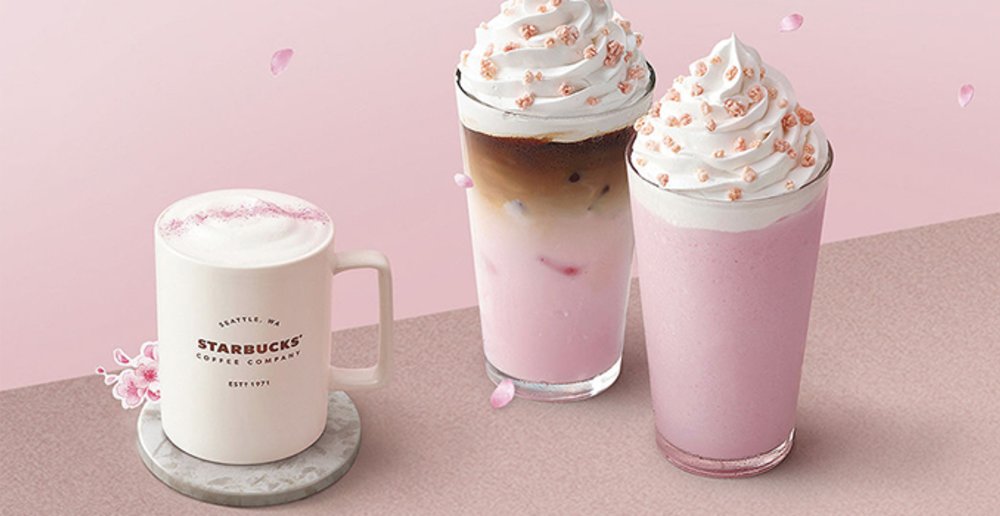pink coffee sakura starbucks chain seoul korea latte 