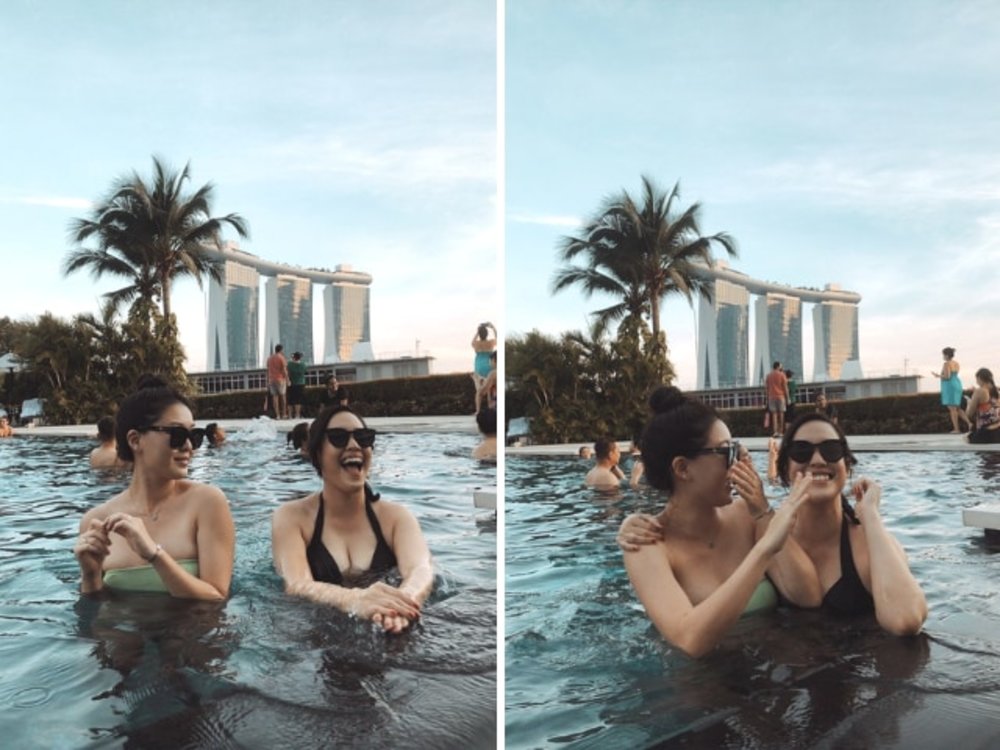 Bel and Chelsea at the Mandarin Oriental Pool