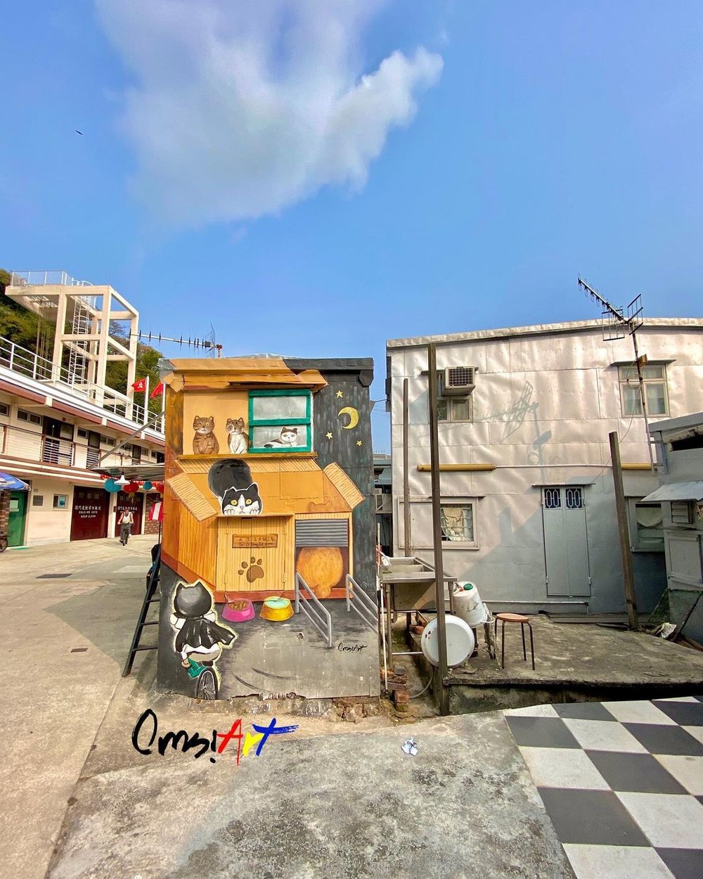 大澳出名貓貓多，其中一幅壁畫就畫上可愛的貓主子，大家要留意隨時轉角遇上貓