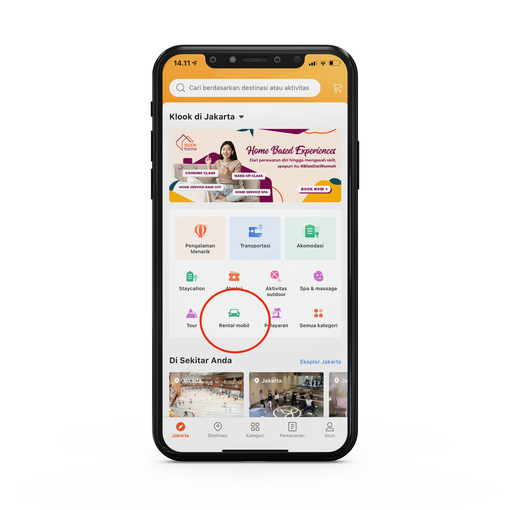 Rental Mobil Klook - Halaman Depan Aplikasi Klook