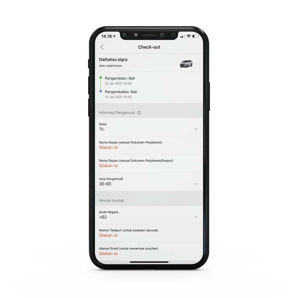 Rental Mobil Klook - Data Diri