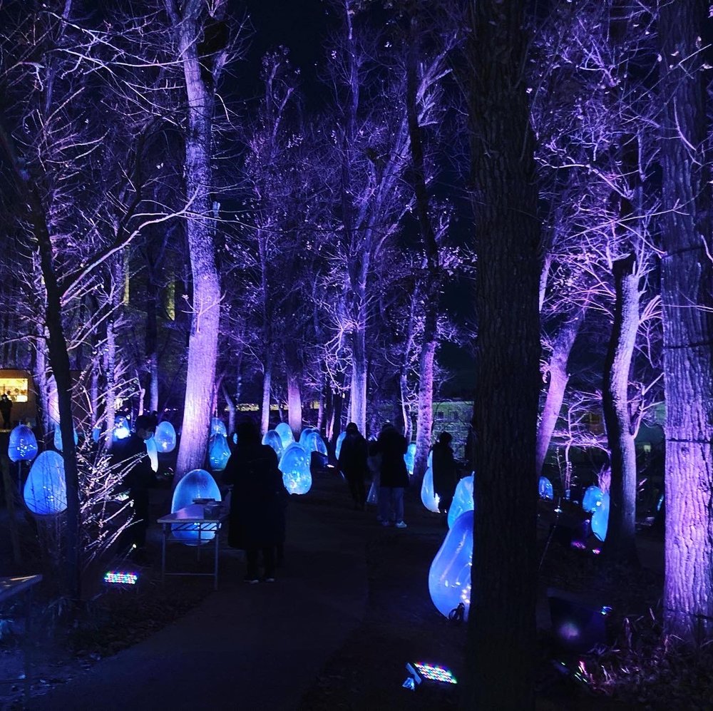 オブジェを揺らすと優しい音色が響き、周りのオブジェも呼応して音を響かせます