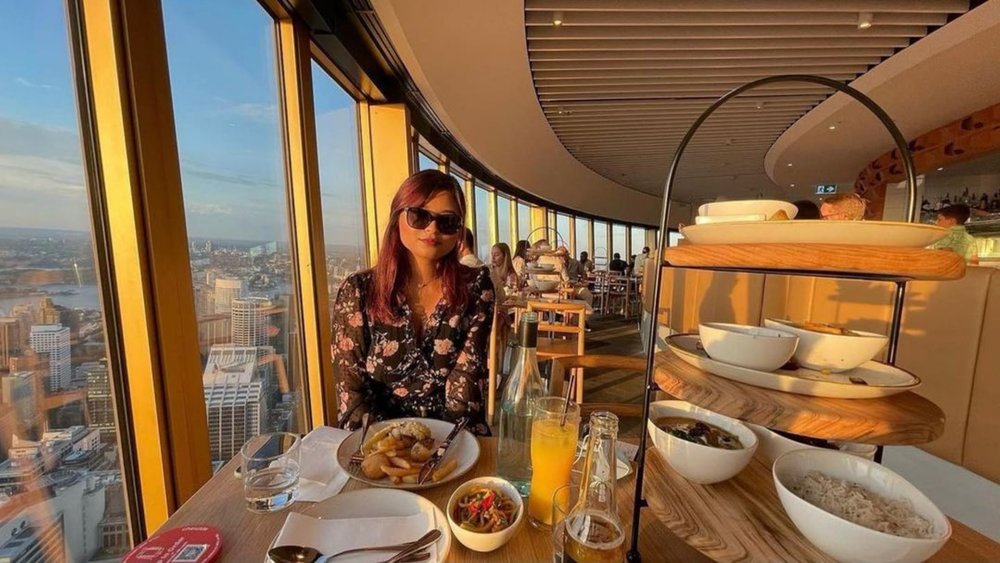 Dine while gazing over Sydney from 250 metres above at SkyFeast at Sydney Tower. Image credits: @ skyfeastsydneytower on Instagram